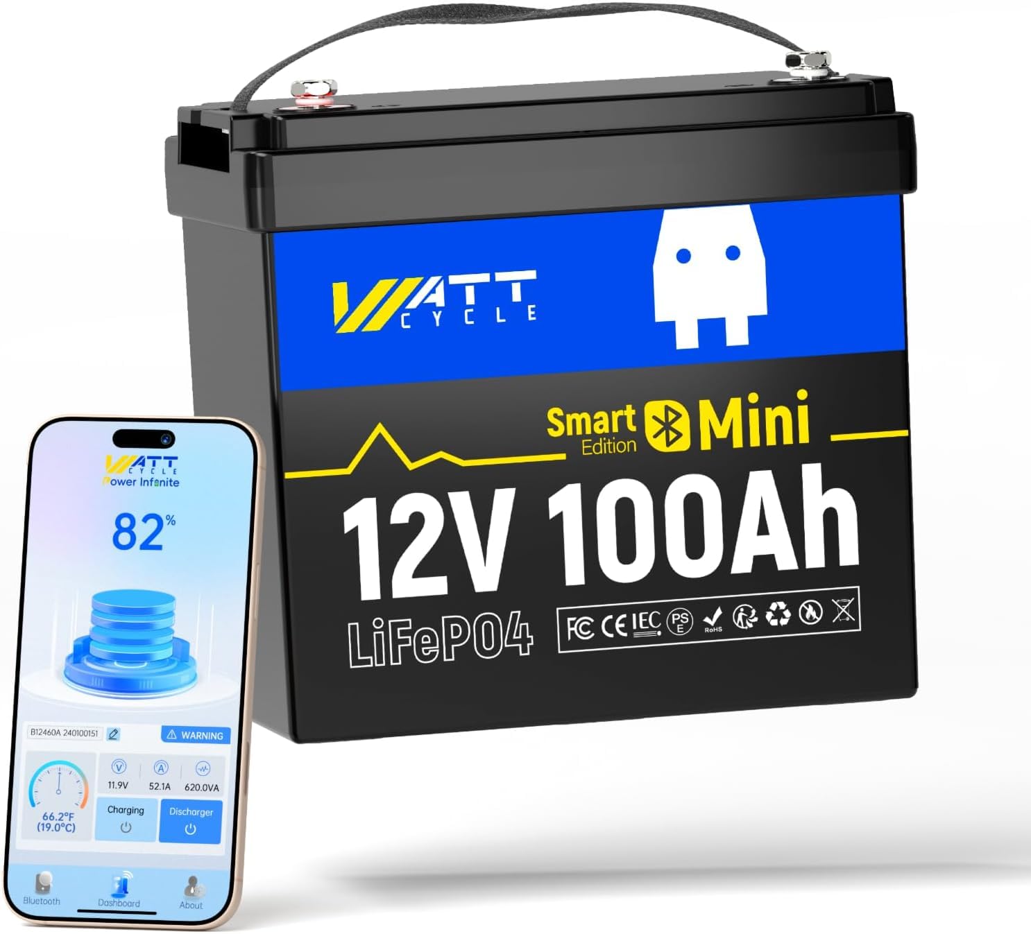 Lifepo4 12V 100Ah Bms Bluetooth - Batería Mini LiFePO4 de 12V 100Ah