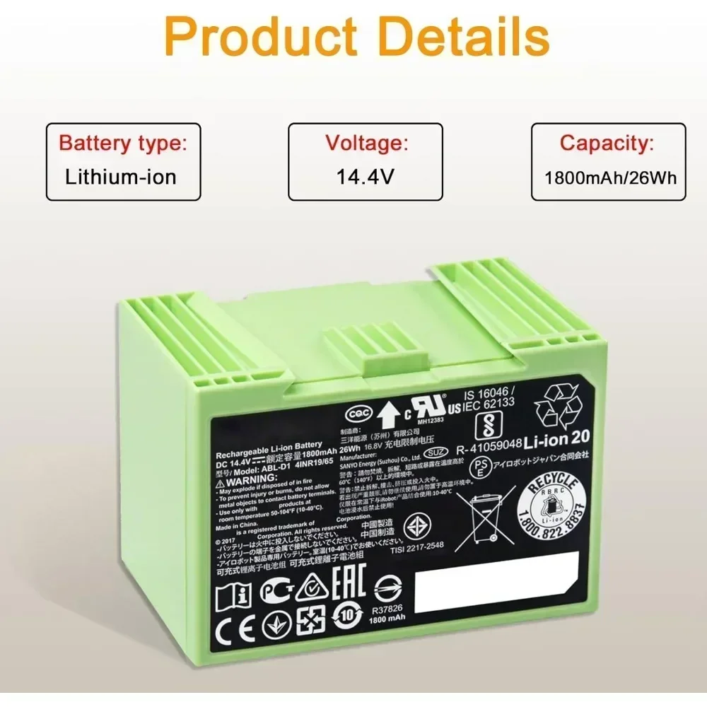 Para iRobot Roomba i7 batería  - 4S Lipo Battery 14.8V 6000Mah reseña y precio